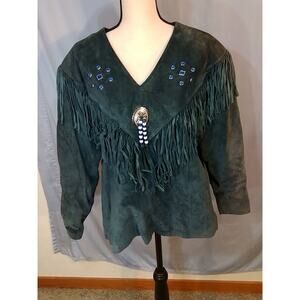 Atlantic Beach leather and coat works. Dark blue leather shirt